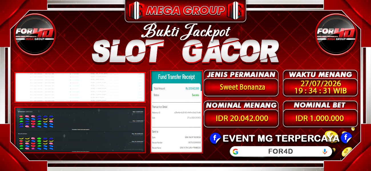 Bukti JP situs For4D hari Senin, 27 Juli 2026