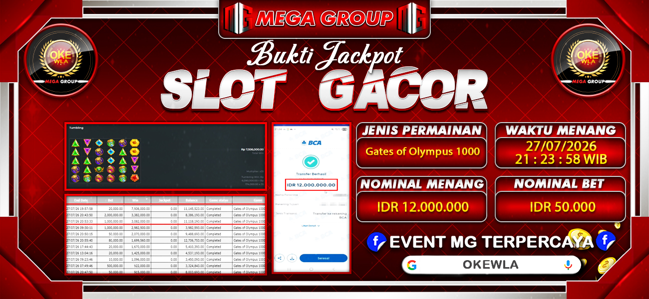 Bukti JP situs Okewla hari Senin, 27 Juli 2026