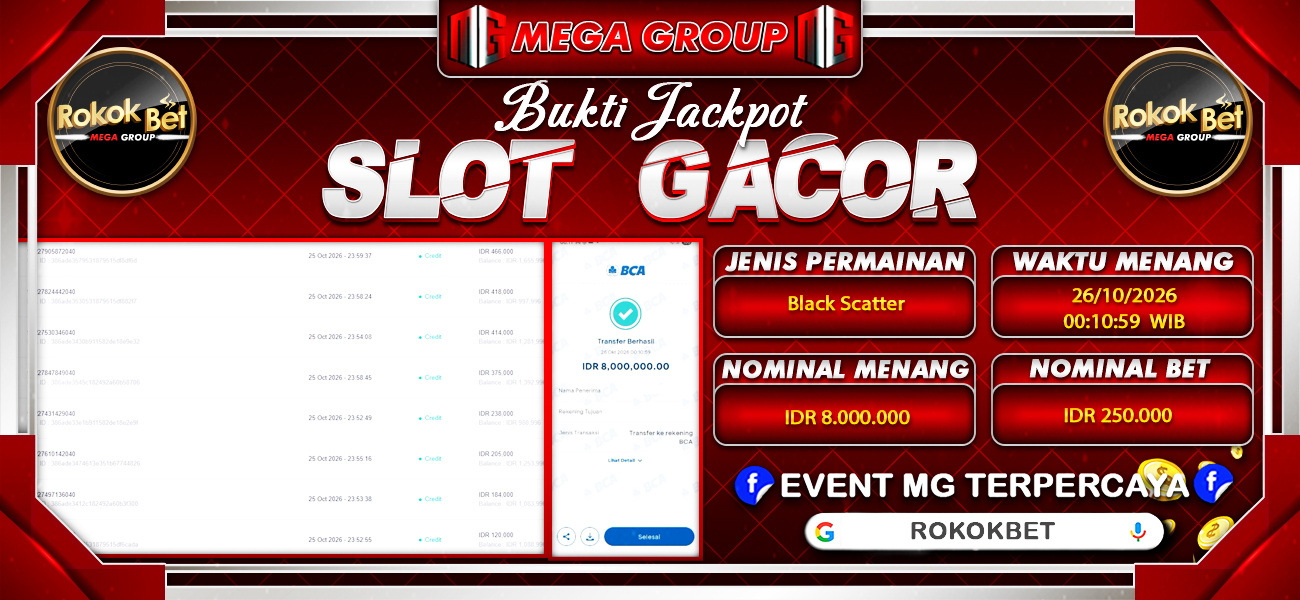 Bukti JP situs Rokokbet hari Senin, 26 Oktober 2026