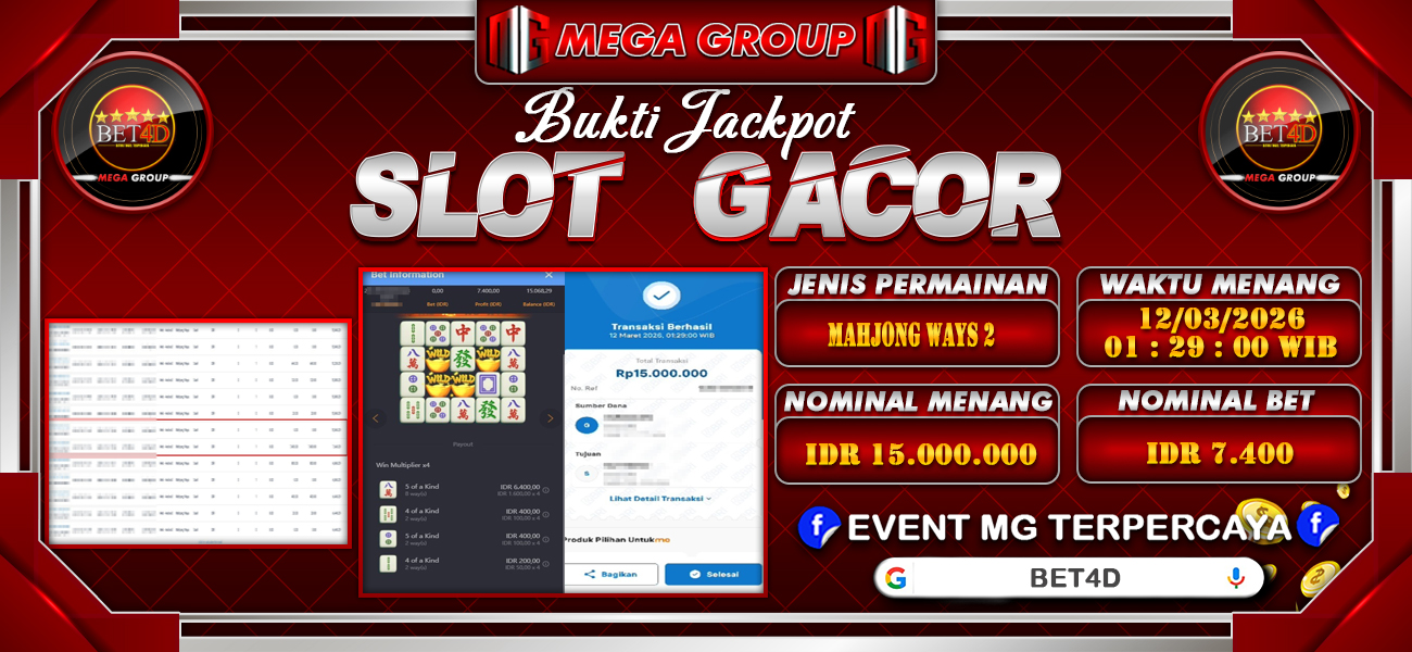Bukti JP situs Bet4D hari Kamis, 12 Maret 2026