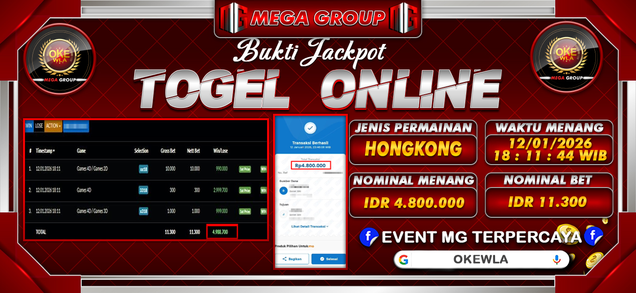 Bukti JP situs Okewla hari Senin, 12 Januari 2026