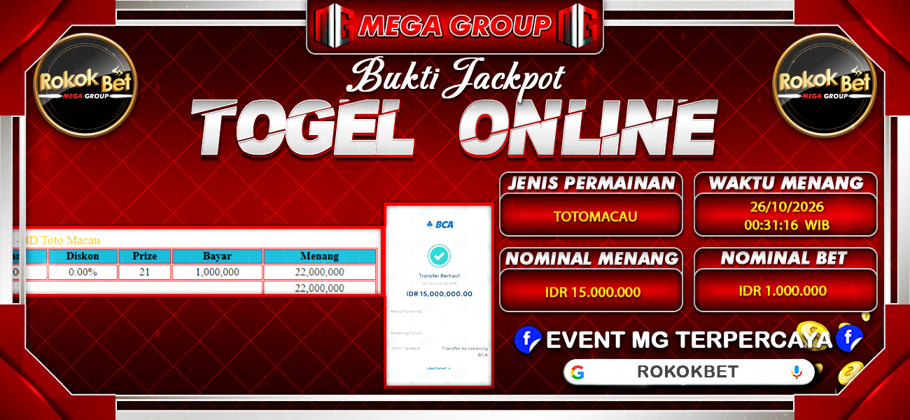 Bukti JP situs Rokokbet hari Senin, 26 Oktober 2026