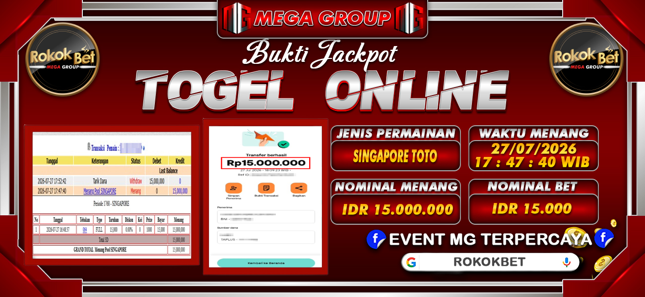 Bukti JP situs Rokokbet hari Senin, 27 Juli 2026