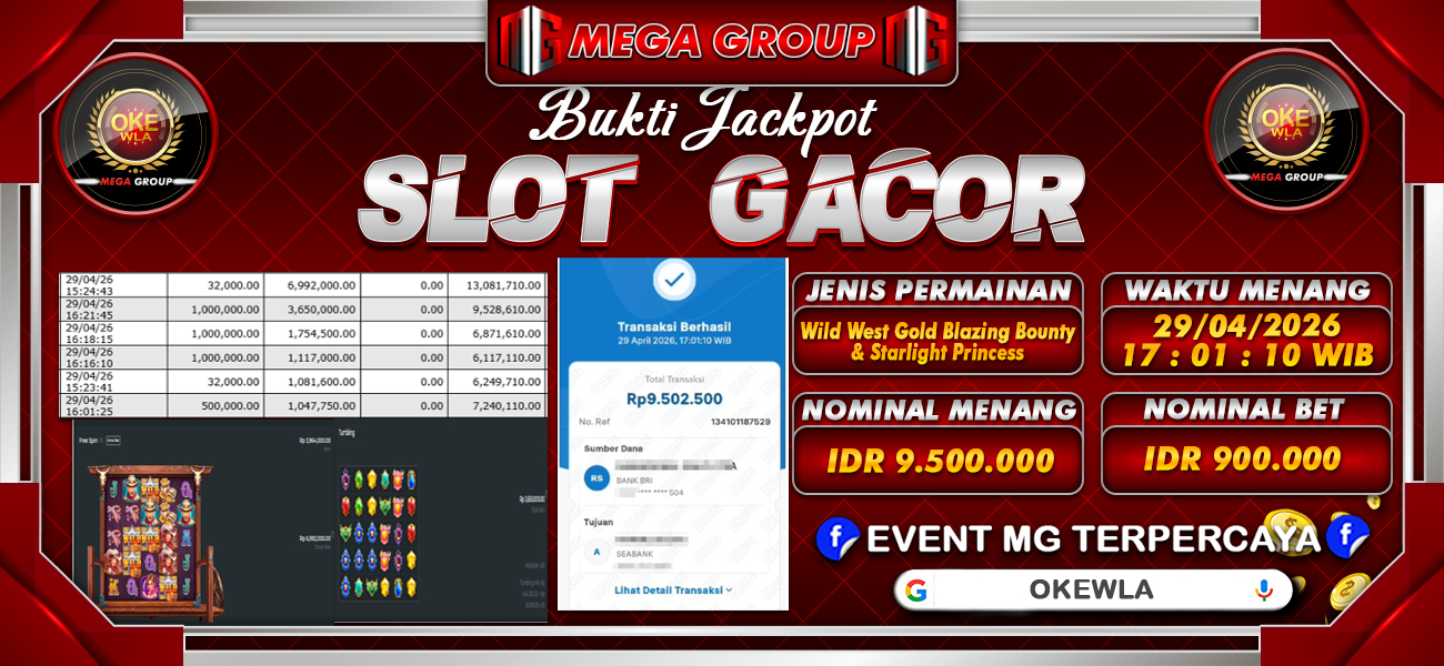 Bukti JP situs Okewla hari Rabu, 29 April 2026