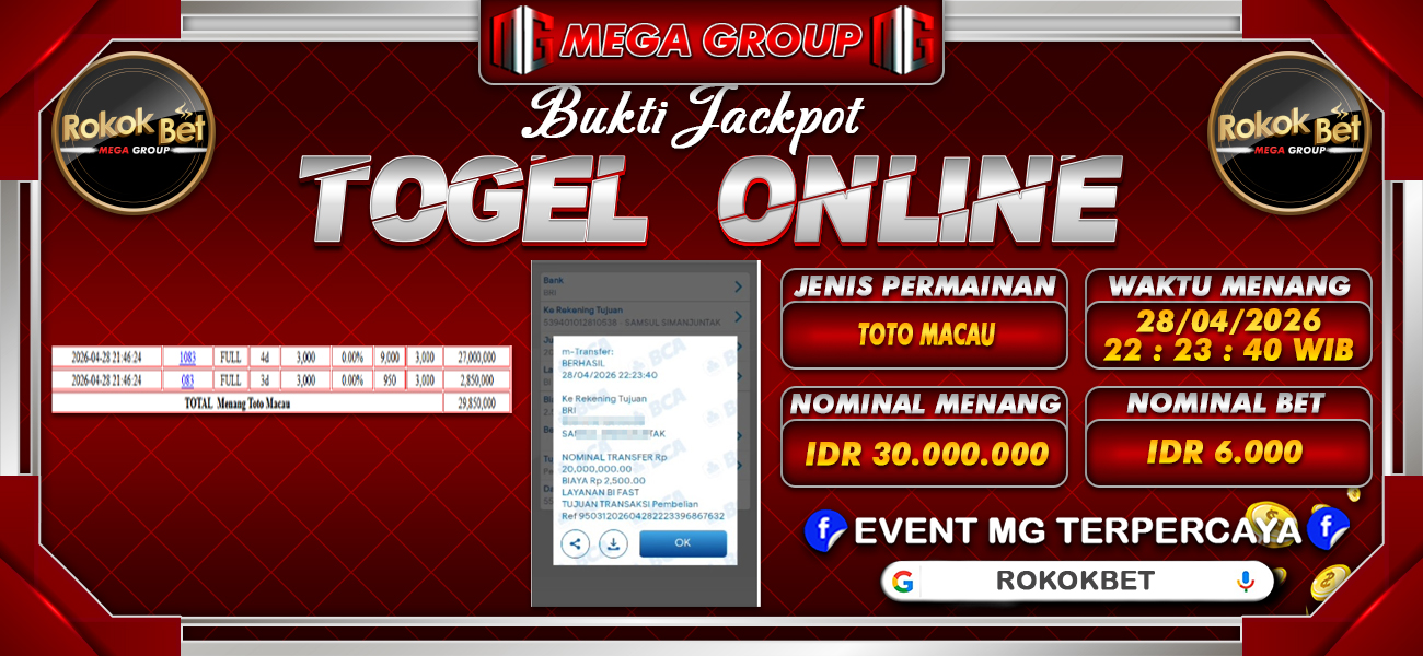 Bukti JP situs Rokokbet hari Selasa, 28 April 2026