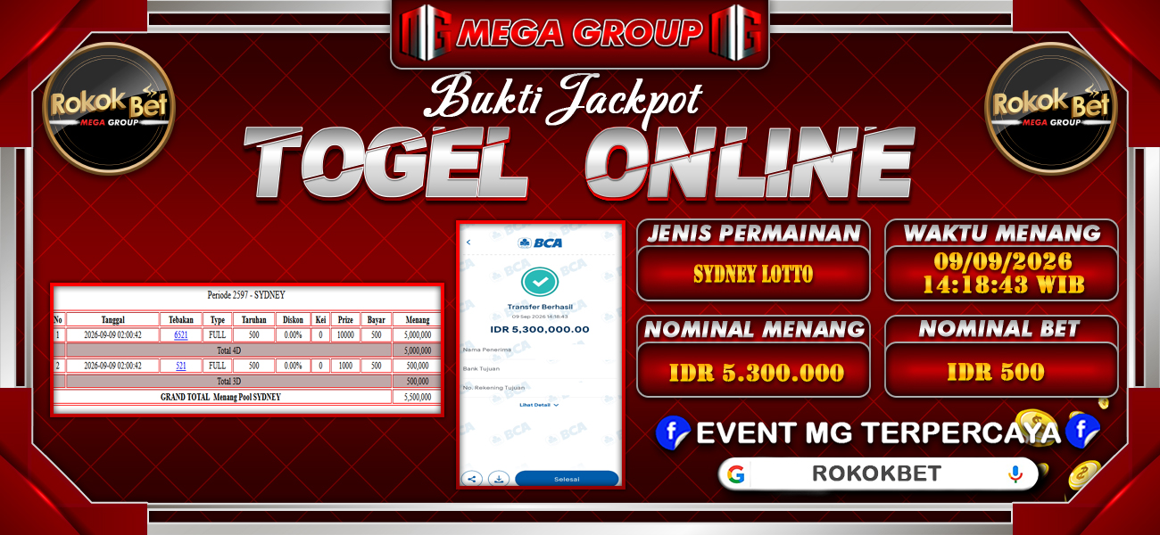 Bukti JP situs Rokokbet hari Rabu, 09 September 2026