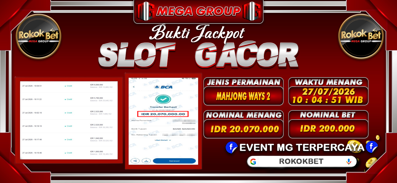 Bukti JP situs Rokokbet hari Senin, 27 Juli 2026