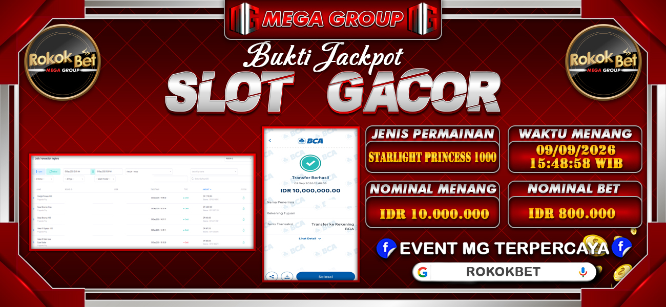 Bukti JP situs Rokokbet hari Rabu, 09 September 2026