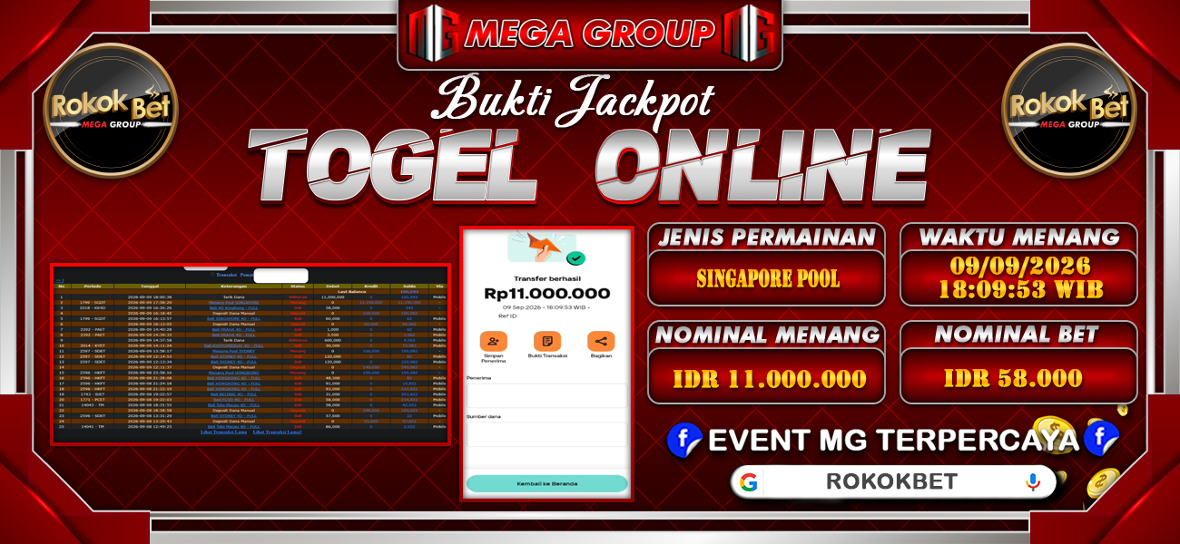 Bukti JP situs Rokokbet hari Rabu, 09 September 2026